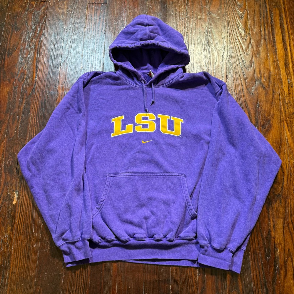Vintage Nike LSU Hoodie Mens XL Purple Team Spellout Pullover Sweatshirt